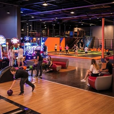 Bowling, arcade games and trampoline activities at an entertainment center in Cambridge New Zealand