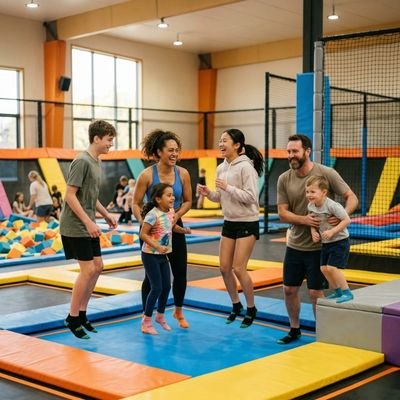 Kids, families and friends enjoying trampoline park activities together in Cambridge New Zealand