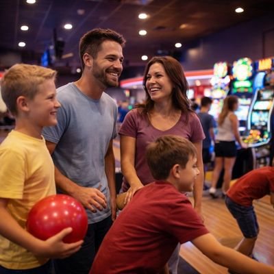 Friends and families enjoying bowling and arcade games together in Cambridge New Zealand