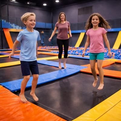 Kids and parent enjoying a safe indoor trampoline park in Cambridge New Zealand