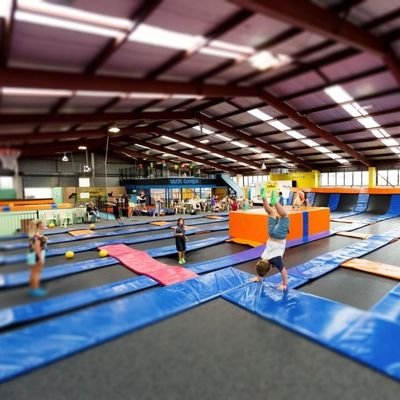 Indoor trampoline park in Cambridge NZ with kids jumping