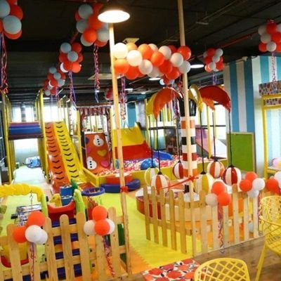 Indoor kids play and party area with decorations at an entertainment center in Cambridge New Zealand